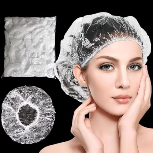 100 PCS Charlotte Cheveux Douche, Bonnet de Douche Femme, Bonnets de Douche Charlotte Cheveux Jetable Bonnet de Douche en Plastique pour Usage Domestique,Hôtel,Spa dans les Salons de Coiffure