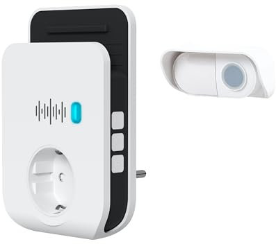 Sonnette sans Fil Secteur avec Support Smartphone + 2USB, 36 mélodies, portée 200m, Alimentation 230V, Bouton CR2032 avec Casquette de Protection