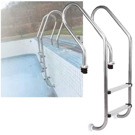 Swimming Pool Ladder,Easy Climbing 2 Step Stainless Steel Step, Pool Entry and Exit Pedal Step with Extended Armrest for Hot Spring Water Park(Pre-buried,2-Steps1.2mm)