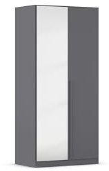 Rauch Möbel ALBA, Kleiderschrank, Farbe Grau metallic, Breite 91 cm | Schrank, 2-türig, mit Spiegel, Zubehör Basic, für Schlafzimmer, Kinderzimmer, Babyzimmer, Homeoffice, Garderobe, Flur