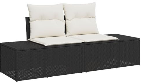 vidaXL Trädgårdsoffa med kudde Svart 184 x 62 x 69 cm konstrotting, Moderna Trädgårdsmöbler, lätta och hållbara, UV-skyddade moduler för vår- och sommarhäng i terrassen