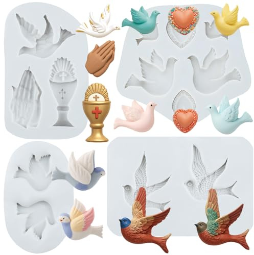 Sijiangmold Kommunion Silikonformen Taube Fondantform Betende Hände Süßigkeitenformen Für Kuchendekoration Schokolade Cupcake Topper Süßigkeiten Polymerton Blütenpaste 4er Set