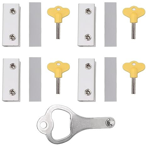 Fenstersicherung für Schiebefenster und -türen, Verstellbarer Aluminium-Fensterriegel mit Schlüssel, 4er-Set Silber, Geeignet für Zuhause, Büro und Wohnung