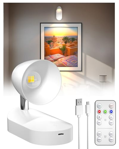 Klarlight Rechargeable Wall Light with Remote, Wall Mounted Reading Sconces Lamp, LED Magnetic Picture Lamp 2000mAh, 3 Colors & Dimmable, 320° Rotation Wall Lighting Spotlights for Bedroom Bedside