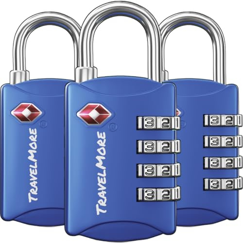 TSA-Gepäckschlösser mit 4-stelliger Zahlenkombination | TSA-Kofferschlösser für Flugreisen | TSA-Schloss für Koffer, Gepäck, Rucksack | Zahlenschloss | 3er-Pack, Blau