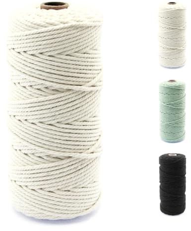 1/2 Stück Makramee Garn, 3 mm x 100 m, 100% Baumwolle, Baumwollkordel Natur Baumwollseil, DIY, Basteln von Dekoration Wie Blumenampel, Wandbehang, Windlicht, Traumfänger (Beige * 1)