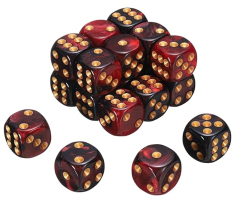 sourcing map 20Pcs 16mm 6 Sided Standard Dice, Red and Black/Gold Point | 2 Colors Acrylic D6 Mini Polyhedral Pearl Pattern Game Dice Set for Table Games