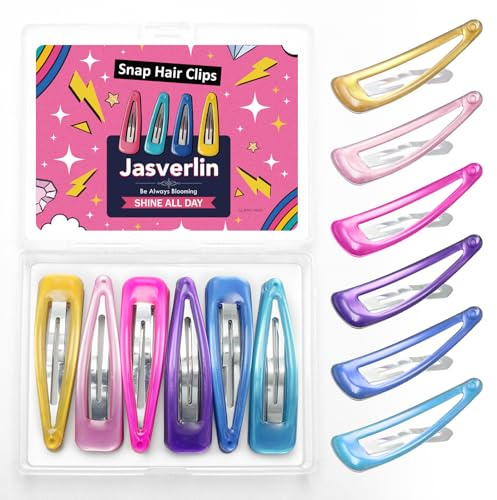 JASVERLIN 6,3 cm stora hårklämmor, Y2K färgglada hårspännen 30 st | Stora metallklämmor för kvinnor tonåringar, lugg flyaway fin tunn styling tillbehör, 90-tals söt atmosfär, 6 neonfärger