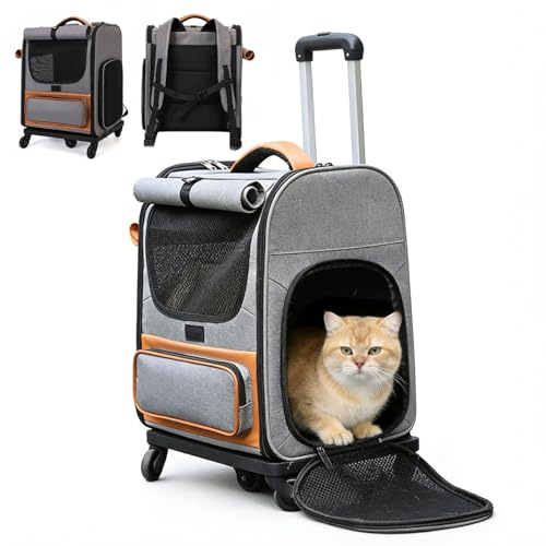 Mochila transportadora para mascotas con ruedas, bolsa de viaje 3 en 1 con malla transpirable, mochila para mascotas para gatos pequeños y perros