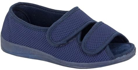 Sleepers Womens Dora Touch Fastening Memory Foam Wide Open Slippers With Rubber Sole Navy Blue