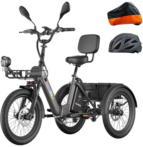 Fafrees Folding Electric Trike Bike for Adults, 48V25Ah Battery, 250W E-Trike with Torque Sensor, Hydraulic Disc Brakes, 3-Wheel Electric Bike with Rearview Mirror, 20×2.5 Fat Tyre, with Differential
