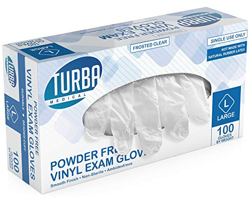 TURBA Clear Latex-Free Disposable Gloves – 100 Ct. Single-Use Powder-Free Vinyl Gloves – Non-Latex Gloves for Cleaning, Sanitary Gloves for Medical Examination, & Food-Safe Cooking Gloves, Large