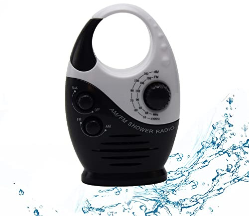 Shower Radio, Bathroom Radio AM FM, Waterproof Hanging Shower Radio Adjustable Volume Black