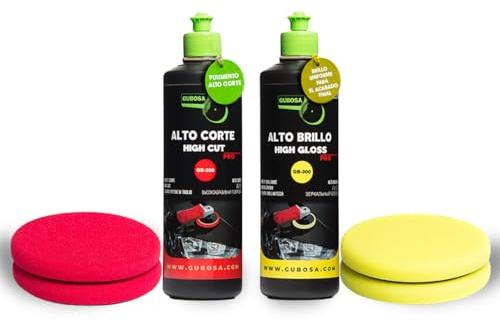 Kit pulimento coche alto corte y alto brillo con esponjas 150 mm quita arañazos metal guard convertidor de oxido eliminador de oxido kit limpieza coche detailing pulidora polish reparador | GUBOSA