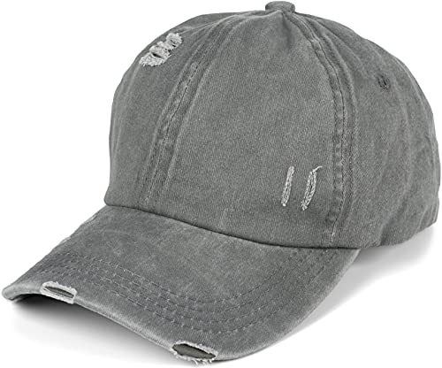 styleBREAKER Damen Ponytail Baseball Cap Destroyed Baumwolle | Kreuzbänder für hohen Zopf. 55-59 cm Kopfumfang per Klettverschluss verstellbar. Schirm 7 cm, atmungsaktiv, Schweißband.