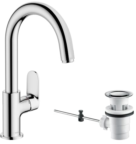 hansgrohe Waschtischarmatur Vernis Blend, Wasserhahn Bad mit Auslauf Höhe 200 mm, mit Zugstange, Badarmatur wassersparend, Chrom