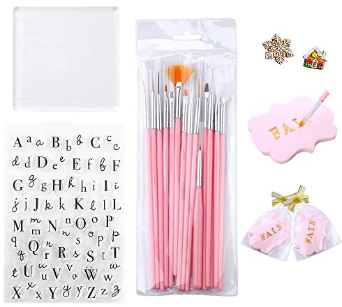 Fondant Letter Alphabet Cake Stamp Tool Biscuit Mould and Cake Painting Brushes for DIY Decorating Baking