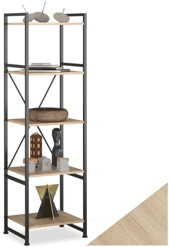 tectake® Estantería Manchester, 5 Niveles, Diseño Industrial, Estanteria Cocina, Sistema Antivuelco, Estantería de Pie, Estanteria Libros, Librería Estantería - Madera Industrial Clara, Roble Sonoma