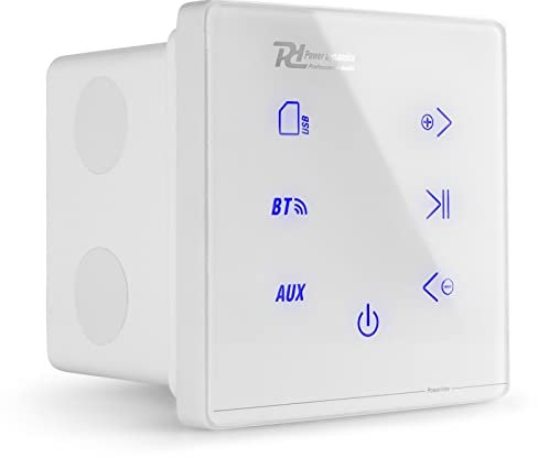 Power Dynamics Powerline A100W - Amplificador de Audio de Pared, 4 x 20 W, Receptor inalámbrico Bluetooth, USB y Micro SD, Pantalla táctil, Incluye Mando a Distancia, Ideal para Sonido de casa