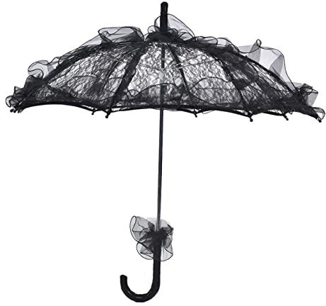 Natudeco Ombrello da sposa da sposa in alluminio delicato prop retrò pizzo romantico elegante ombra usato per la festa di nozze celebrazione all'aperto fotografia famiglia coppia decorazione nero