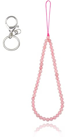 BEEFLYING Dragonne de poignet en pierre naturelle – Breloques en perles de quartz rose – Corde anti-perte faite à la main pour porte-clés et accessoires de suspension de téléphone