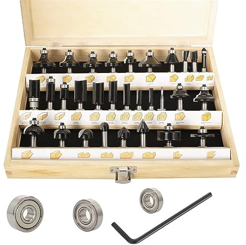 Sinoprotools 30 Stück Oberfräse Fräser Set HM, 8mm Schaft Oberfräser in Holzkoffer mit 3-teilig Lager,für Holz DIY,Zubahör Oberfräsa (Schaft 8 mm,Set 30-tgl.)