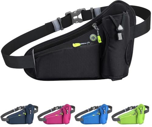 Tyuodna Laufgürtel Handy,Gürteltasche mit Flaschenhalter,Running Belt,Bauchtasche für Trinkflasche,Verstellbar Hüfttasche Damen und Herren,Trinkgürtel für Jogging (Schwarz)