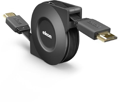 Ekon Câble HDMI rétractable 1.4 mâle 1 mètre résolution Ultra HD connecteurs dorés, anti-plis, pour TV, projecteurs, ordinateur portable, PC, MacBook, PlayStation, Nintendo Switch