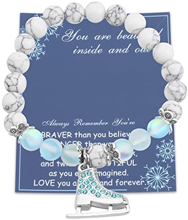 Figure Skating Bracelet - Ice Skater Gifts: Charm Bracelet for Girls & Women (Blue)