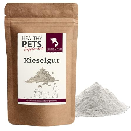 Freund & Pfote Healthy Pets Kieselgur Pulver getrocknet (E551c) Hund und Katze| fein gemahlen | Zusatzfuttermittel für Hunde und Katzen | plastikfrei verpackt (500 Gramm)