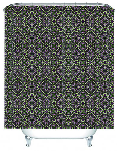 Whoiy Duschrollo Lang, Duschrollo Um Die Ecke 150X200cm Polyester Duschvorhänge Blumenmuster Dunkelviolett für Badezimmer Badewanne