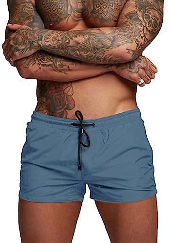 Donason Bañador Hombre Secado Rápido Bañadores de Natación Pantalones Cortos de Baño para Hombres Shorts Deportivos para Correr con Forro de Malla y Bolsillos