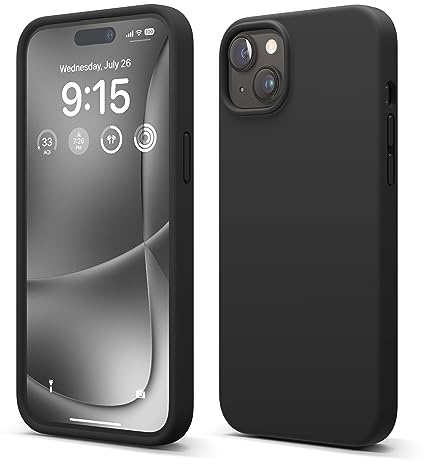 elago Cover in Silicone Liquido per iPhone 15 Plus | Silicone Premium, Protezione Completa, Antiurto a 4 Strati, Fodera Morbida in Microfibra Antigraffio (Nero)