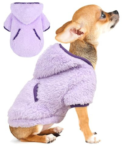 Small Dog Sweater Fleece Dog Hoodie Small Dogs Girl Boy Winter Warm Puppy Clothes for Chihuahua Teacup Yorkie Soft Stretchy Tiny Outfits Cat Sweater Pet Clothing Purple XXS