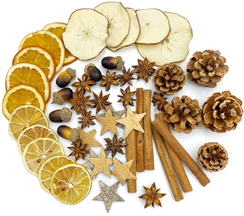 Pextian 69 Stück Potpourri Weihnachten Dekoration, Adventskranz Deko Duft Potpourri mit Tannenzapfen, Zimtstangen, Getrocknete Orangenscheiben, Apfelstücke, Pot Pourri Streudeko Weihnachten