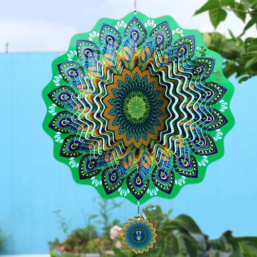 TFANUO Windspiel Hängend 12inch Edelstahl 3D Windspiel Innen-Außendekoration mit Laserschnitt Wind Spinner