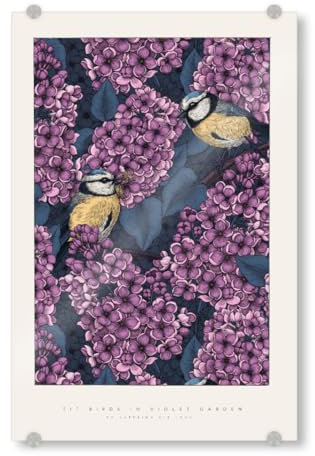artboxONE Acrylglasbild 150x100 cm Natur Kirilova - Vögel im Flieder Bild hinter Acrylglas - Bild Blume blüte botanik