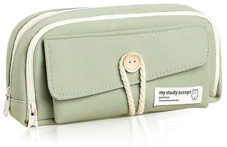Taasmoog Federmäppchen, Hohe Große Aufbewahrungstasche Erweiterbar Mäppchen Mädchen Teenager mit 3 Großer Fächer für Teenager Mädchen Junge Studenten(Hellgrün)