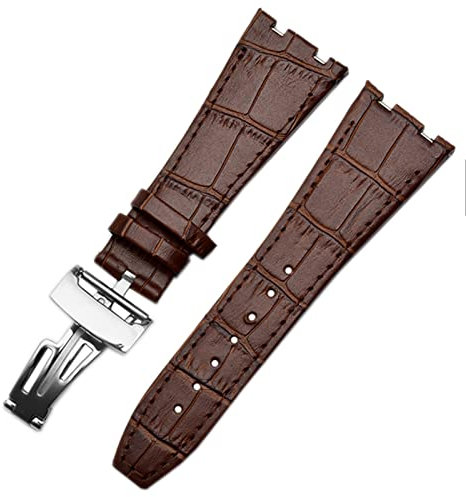 HKIDKK Für AP 15400 handgelenk bänder 26mm armband Echtes Leder Handgemachte Uhr Band mit stahl Faltschließe, 26 mm, Achat
