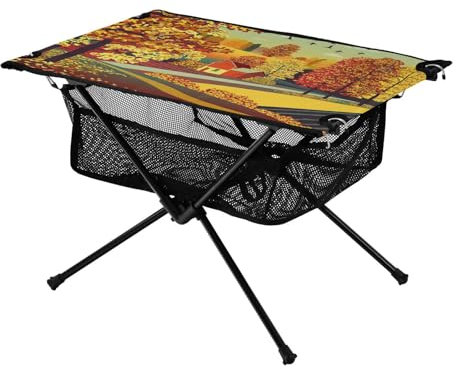 ZRWLUCKY Thanksgiving Golden Age Yellow Forest Nature Faltbarer Tabletttisch Leichter Camping-Beistelltisch mit Aufbewahrungstasche für Sand Outdoor Picknick