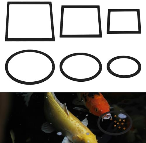 PEUTIER 6uds Anillos Flotantes para Plantas de Acuario, Redondos y Cuadrados Anillos de Alimentación para Peces 6 Tamaños Corral Flotante para Plantas Anillo para Plantas de Pecera (Negro)