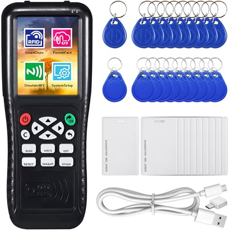 RFID-ID-Kartenleser, Kopierer, Schreibgerät, englische Version, NFC-Kopierer mit 10 Stück T557 125 kHz ID-Karten, 10 Stück ID 125 kHz Schlüsselanhänger, 10 Stück IC 13,56 MHz Schlüsselanhänger