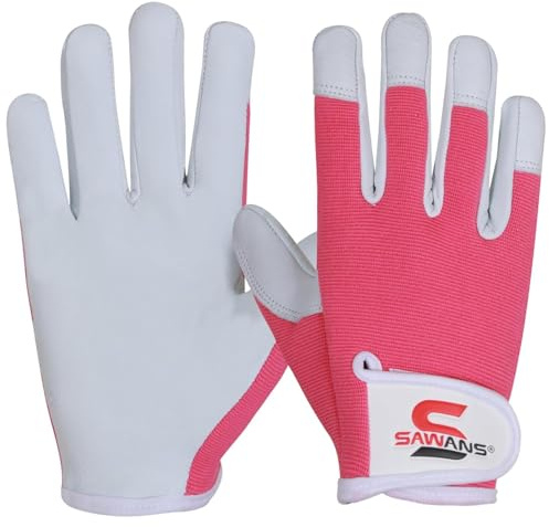 SAWANS Gants de jardinage en cuir pour femmes/hommes - Gants de travail résistants aux épines - Gants de jardinage de sécurité - Cadeaux de jardinage polyvalents (Rose, S)