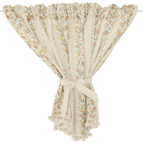 Rivorne Blackout Curtain,Bistrogardinen Kurzstore Küchengardine Leinenoptik Kurze Landhausstil Blumen Muster Gardinen Mit Spitze Für Küche Wohnzimmer B 135 × H 60 cm(135 * 120CM)