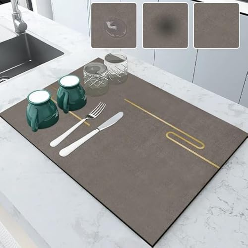 Ktchnhlprz Abtropfmatte 60x40 cm – Wasserabsorbierende Kaffeematte & Geschirr Abtropfunterlage – Rutschfeste Küchenmatte für Kaffeemaschine, Töpfe & Gläser – Elegantes Design