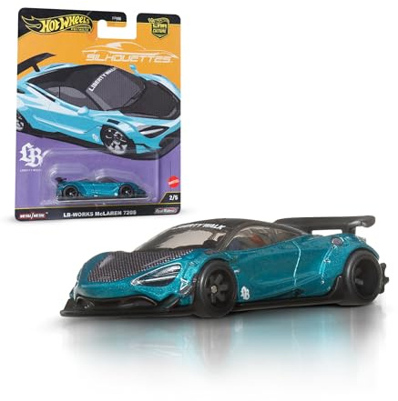 Hot Wheels Premium Car Culture LB-Works McLaren 720S Coche de juguete metálico coleccionable a escala 1:64 Vehículo silueta con neumáticos Real Riders, JBK47