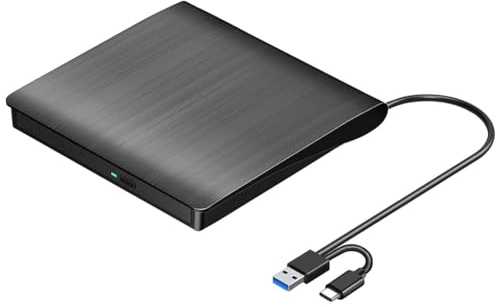 HCLZOE Unidad Externa de CD DVD +/-RW, USB 3.0 y USB-C Reproductor PortáTil de Grabadora de CD y DVD ROM Lector Escritor Regrabador Unidad de Disco,Negro
