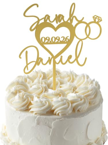 Cake Topper Hochzeit Personalisiert – Roségold, Gold & 16 weitere Farben | Tortendeko Hochzeitstorte · 17 Farben: Weiß, Schwarz, Gold, Roségold, Silber, Champagner & mehr · Bruchsicher · Mit Namen