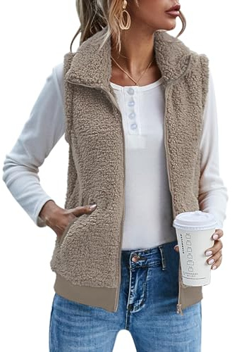 IECCP teddy fleece väst dam varm ärmlös väst för höst och vinter teddyjacka ledig och lätt damväst höstrock med ståkrage