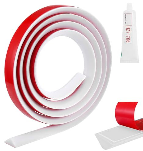 Fentar Seuil de Douche Barrage D'eau, 2m Caoutchouc Joint Porte Douche, Barriere de Douche Anti Débordement, Seuil de Douche avec Autocollants Mastic d'Étanchéité, Barrière de Douche Flexibles (Blanc)